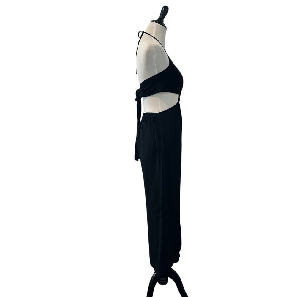 Elegant Black Fifth & Mode O Ring Black Linen Halter Jumpsuit - Picture 7 of 15